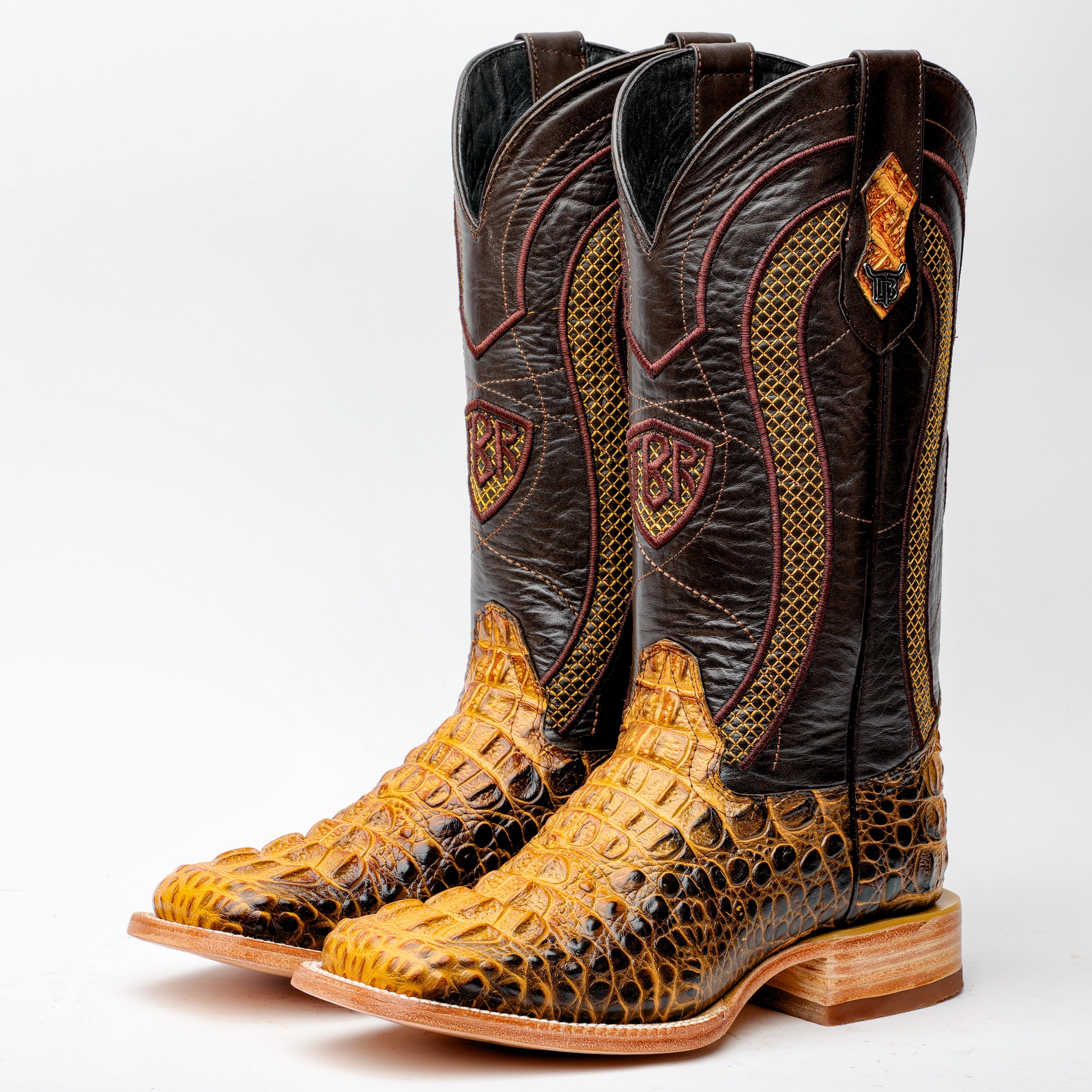 Two-Tone Caiman Neck Leather Boots - Square Toe – Texas Boot Ranch