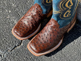 Men’s Genuine Brown Ostrich Boots With Blue Shaft