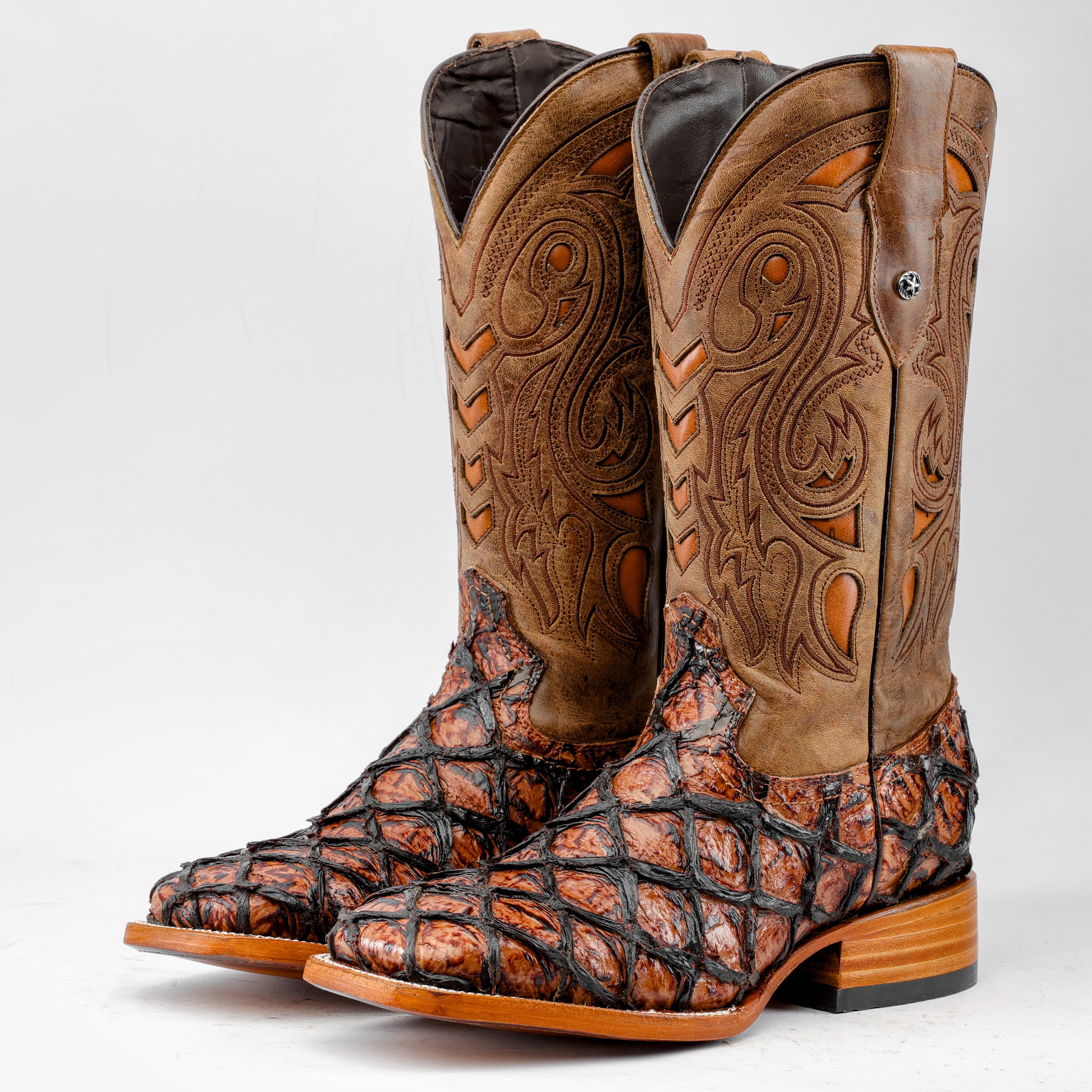 【イソフラボン】Square Toe Leather Boots Cognac Jumbo Pirarucu Leather Boots - Square Toe – Texas Boot Ranch