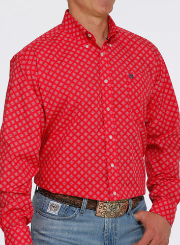 Men’s Cinch Red With Navy Blue Long Sleeve Shirt
