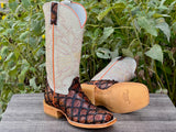 Men’s Cognac Pirarucu Leather Boots With White Shaft