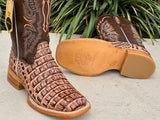 Men’s Rustic Bone Crocodile Horn-Back Leather Boots With Brown Shaft