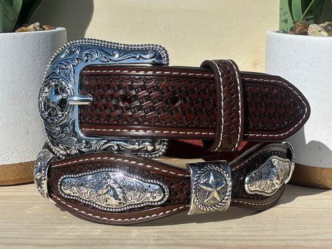 Men’s Brown Leather Belt With Horse Concho