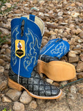 Men’s Grey Pirarucu Leather Boots With Blue Shaft