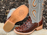Mens Cognac Python With Light Gray Shaft Leather Boots