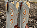 Mens Cognac Python With Light Gray Shaft Leather Boots