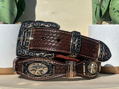 Men’s Brown Leather Belt With Star Concho