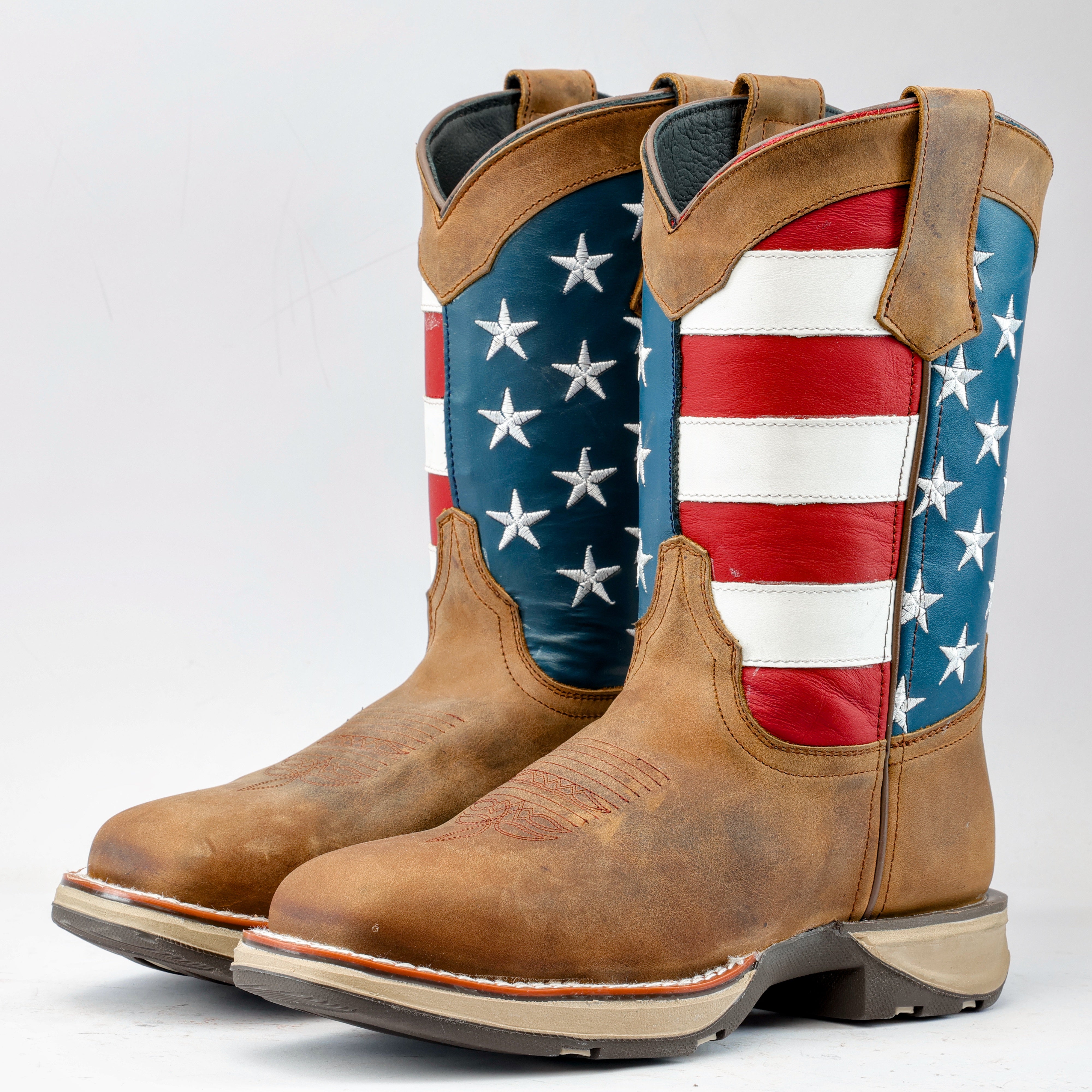 Tan Whiskey USA Flag Leather Work Boots - Composite Toe – Texas
