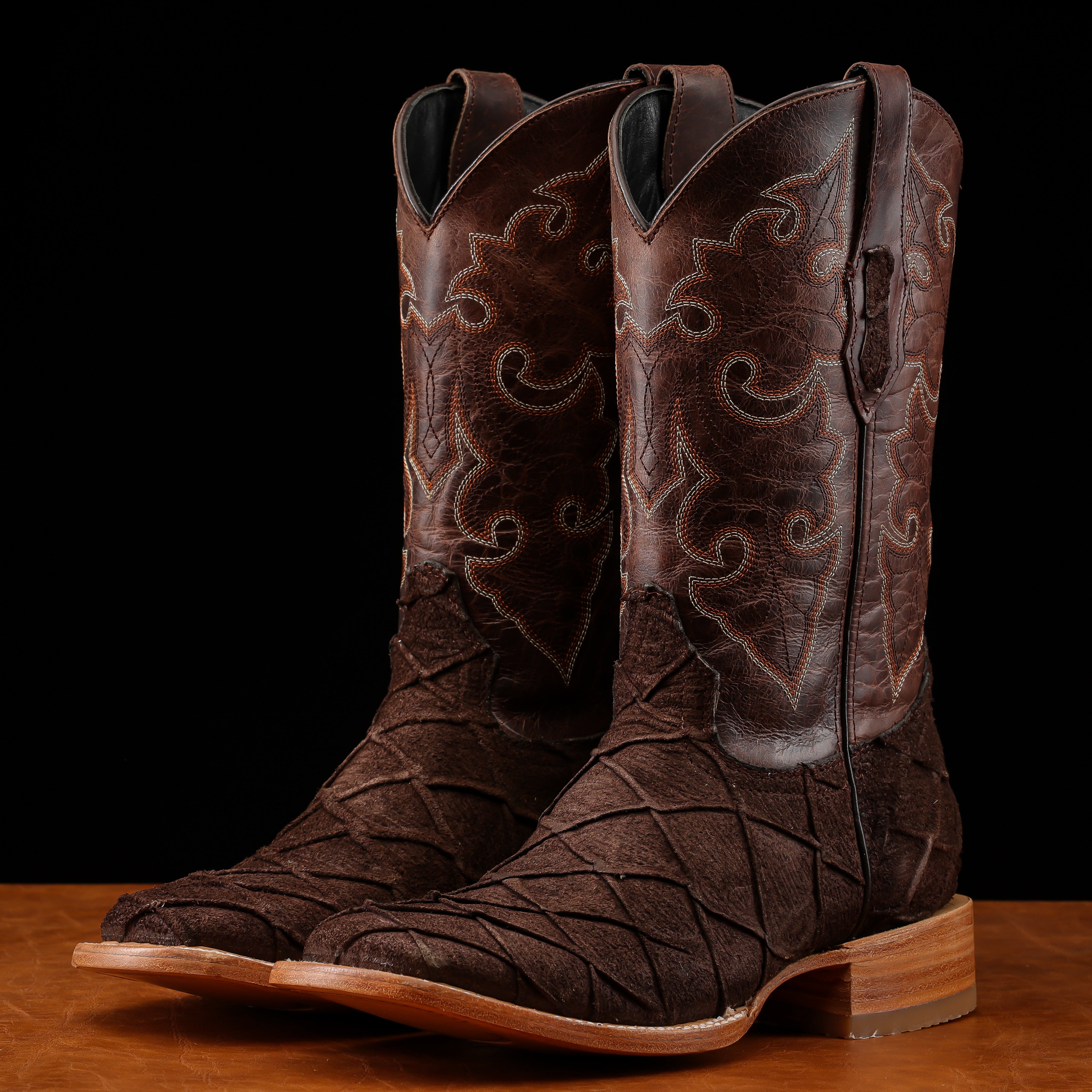 Brown Rough-Out Pirarucu Leather Boots - Square Toe – Texas Boot Ranch