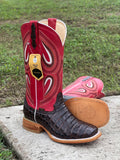 Men’s Brown Crocodile Horn-Back Leather Boots With Red Shaft