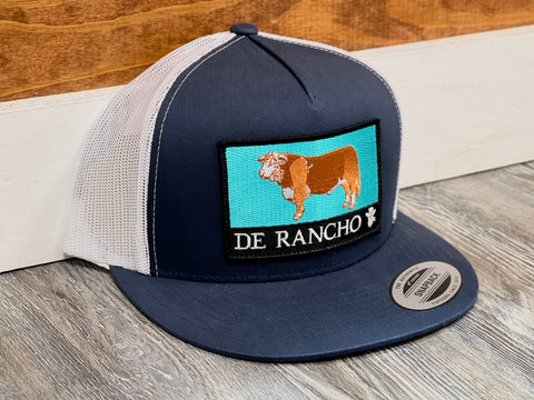 Navy Blue / White - Turquoise With Bull Patch