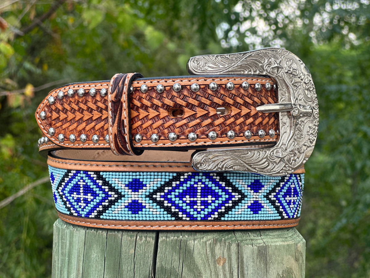 Custom Leather Belt for Men Blue Belt Men Pin Buckle 