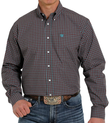 Men’s Cinch Navy, Red and Teal Plaid Long Sleeve Shirt