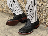 Men’s Black Python Leather Boots With White Shaft