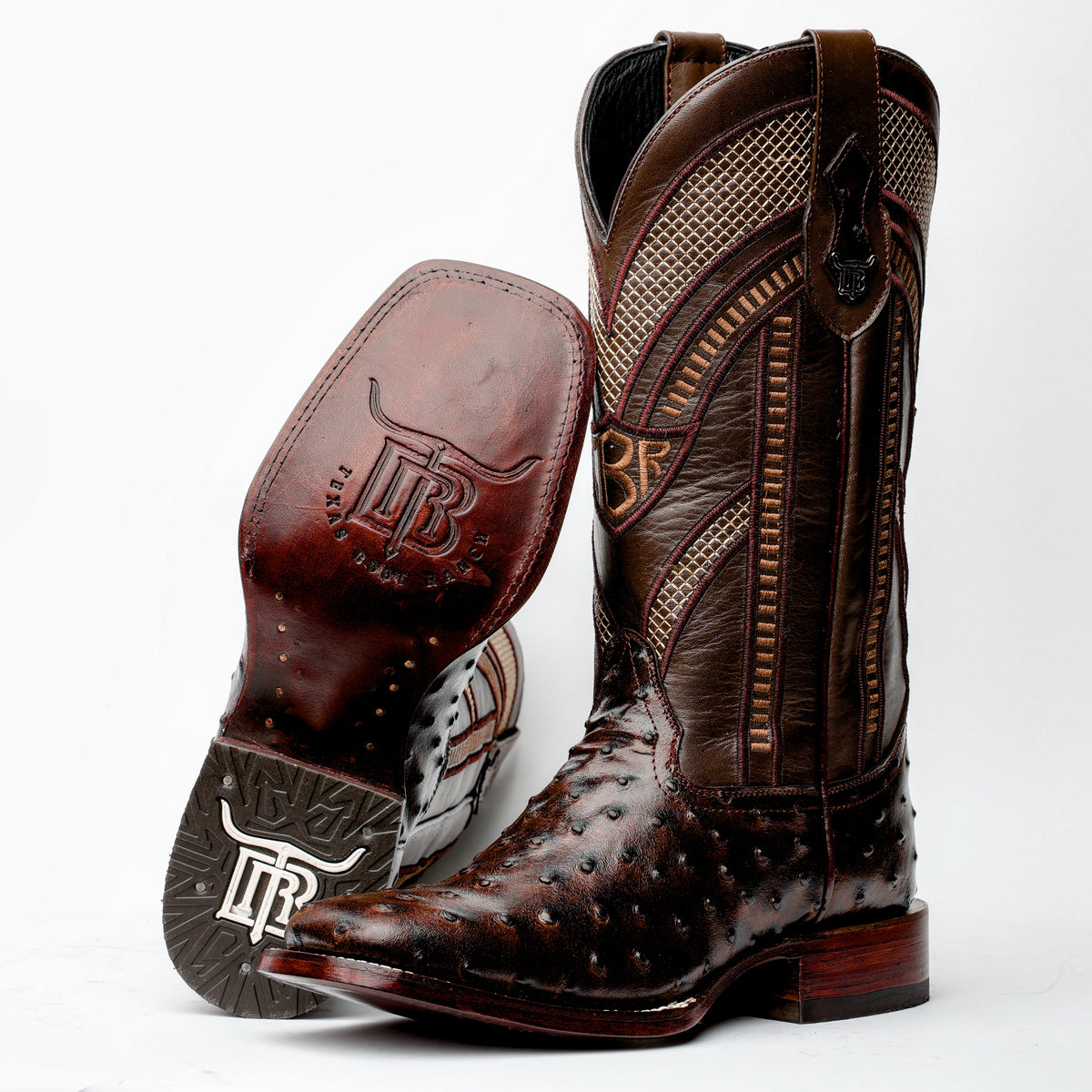 LEATHER CHRISTIAN ZEROTRE BOOTS CHOCOLATE EDITION Chocolate Brown Ostrich Leather Boots - Square Toe – Texas  main image 2