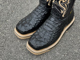 Men’s Black Crocodile Leather Work Boots - Steel Toe