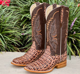 Men’s Rustic Bone Crocodile Horn-Back Leather Boots With Brown Shaft