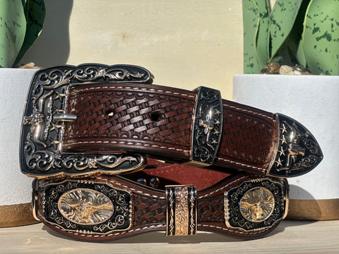 Men’s Brown Leather Belt With Longhorn Concho
