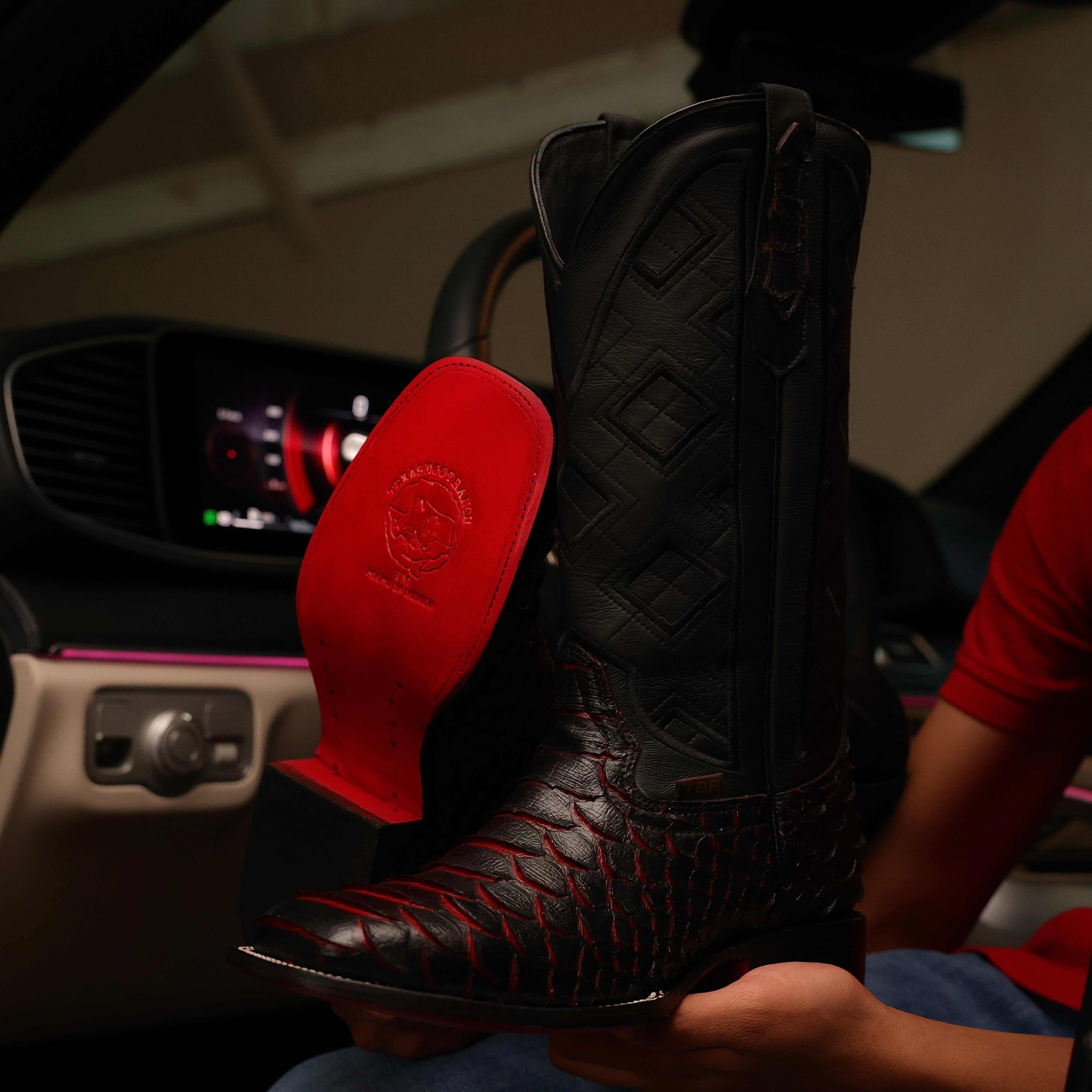 Jumbo Black Cherry Python Leather Boots - Square Toe – Texas Boot