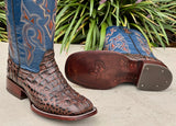 Men’s Brown Crocodile Leather Boots With Blue Shaft