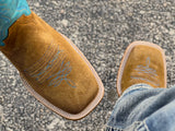 Men’s Honey Rough-Out Boots With Turquoise Shaft