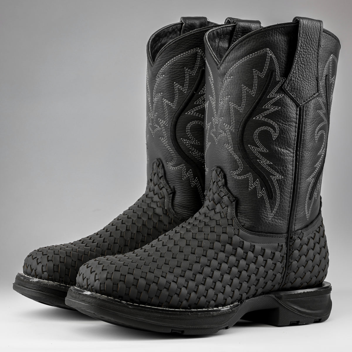 Black Basketweave Leather Boots With 3D Lightweight Sole  display picture 3