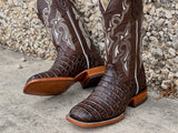 Men’s Brown Crocodile Horn-Back Leather Boots With Brown Shaft