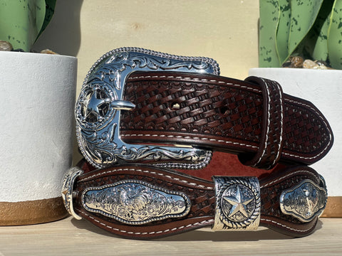 Men’s Brown Leather Belt With Rooster Concho