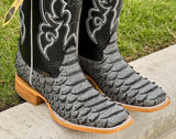 Mens Grey Python Leather Boots With Black Shaft
