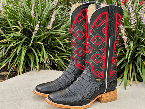 Mens Black Horn-Back Leather Boots With Black Shaft