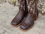 Men’s Brown Crocodile Horn-Back Leather Boots With Brown Shaft