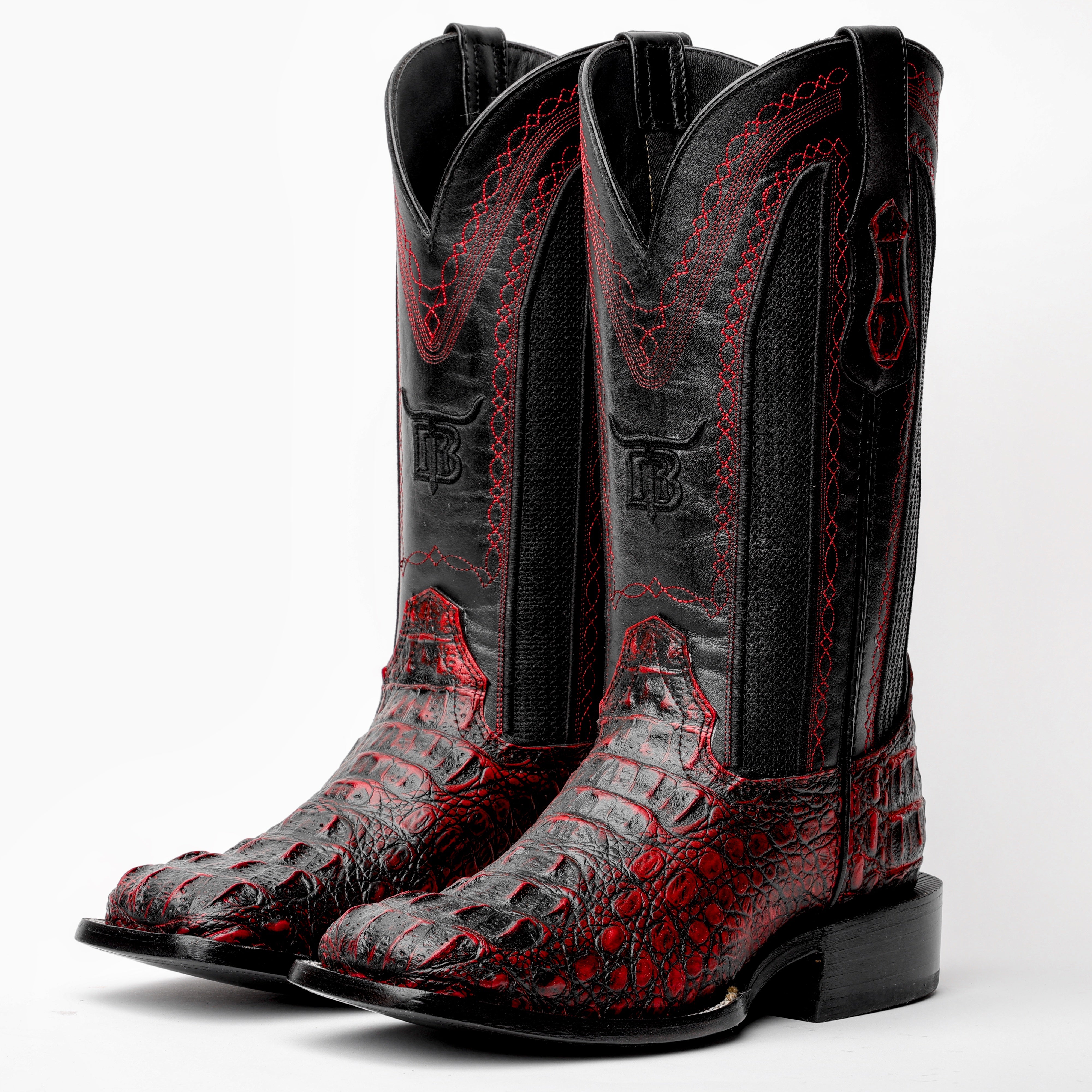 Black Cherry Caiman Neck Leather Boots - Square Toe – Texas Boot Ranch