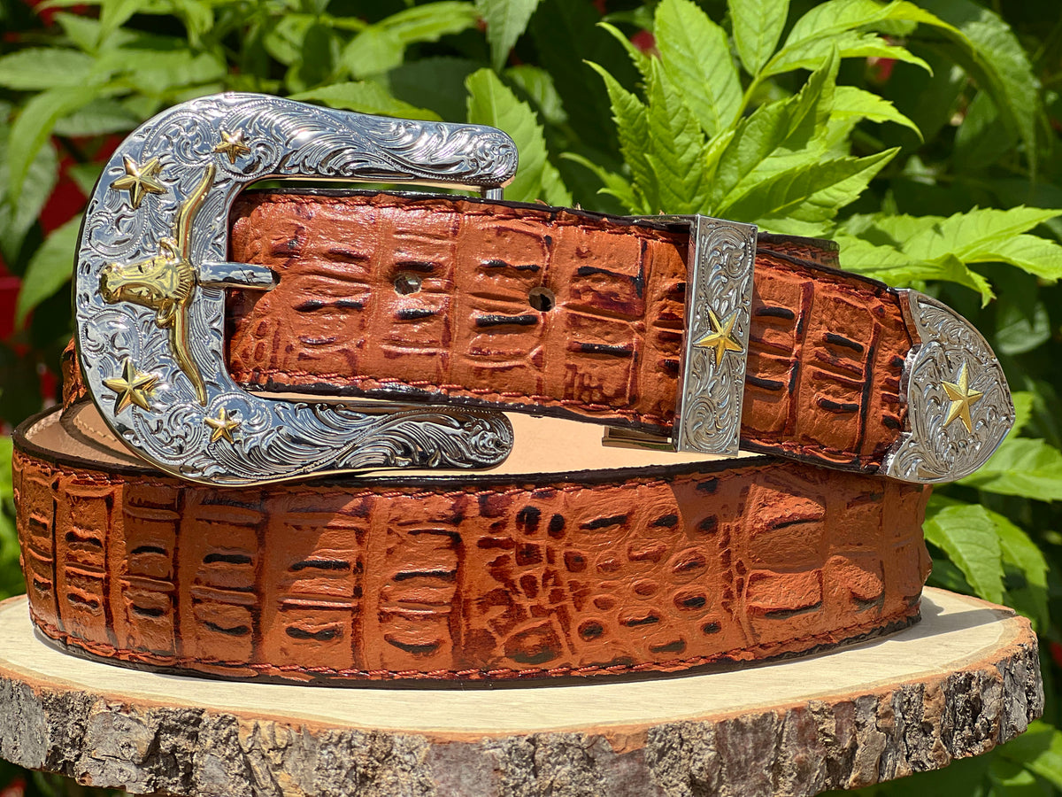 Cognac Crocodile Leather Belt