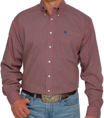 Men’s Cinch Red,White and Navy Button Down Shirt