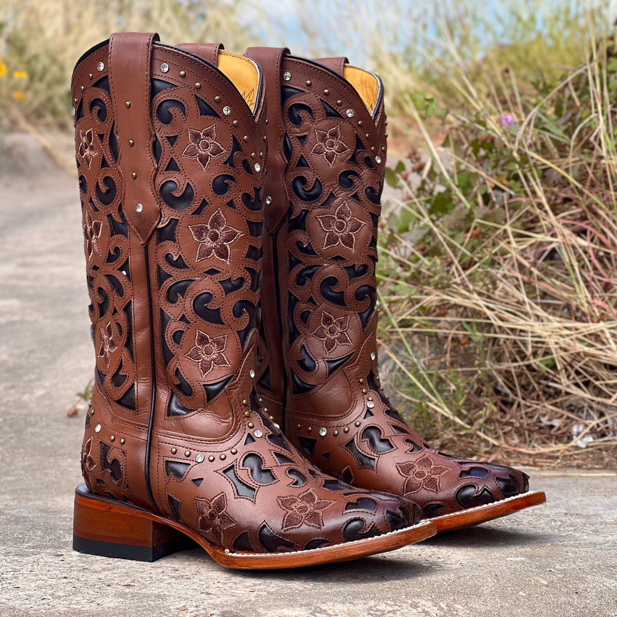 Black and cognac boots on sale