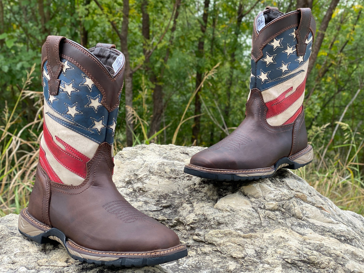 Work boots with store american flag tag