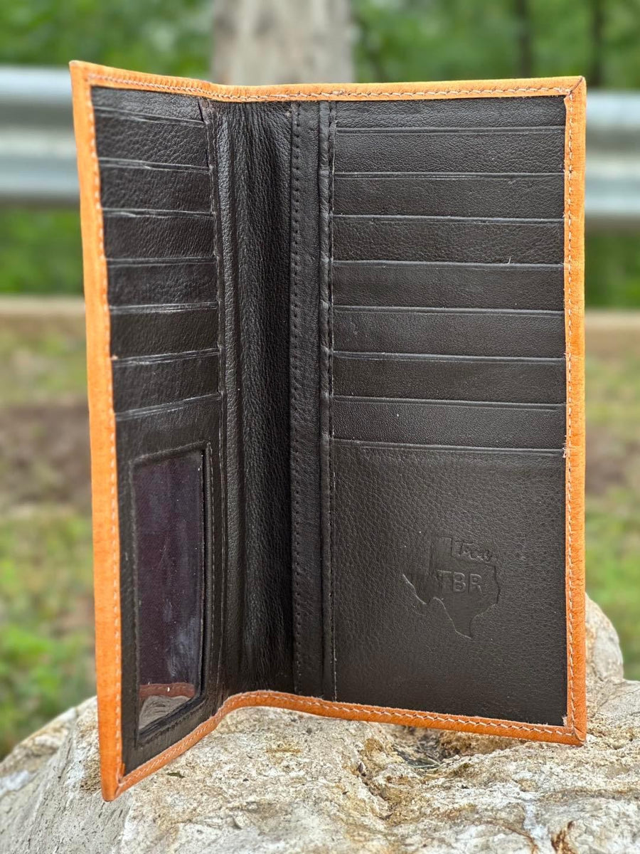 Brown Artesanal With Cowhide And Blue Stones Long Wallet – Texas Boot Ranch