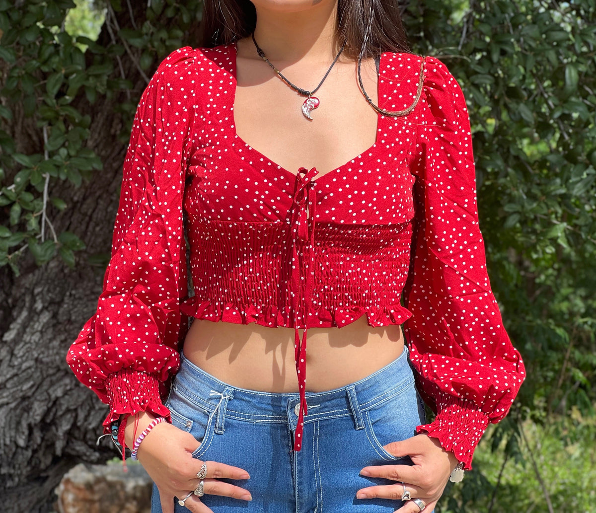 Red polka cheap dot crop top