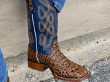 Men’s Honey Crocodile Leather Boots With Blue Shaft