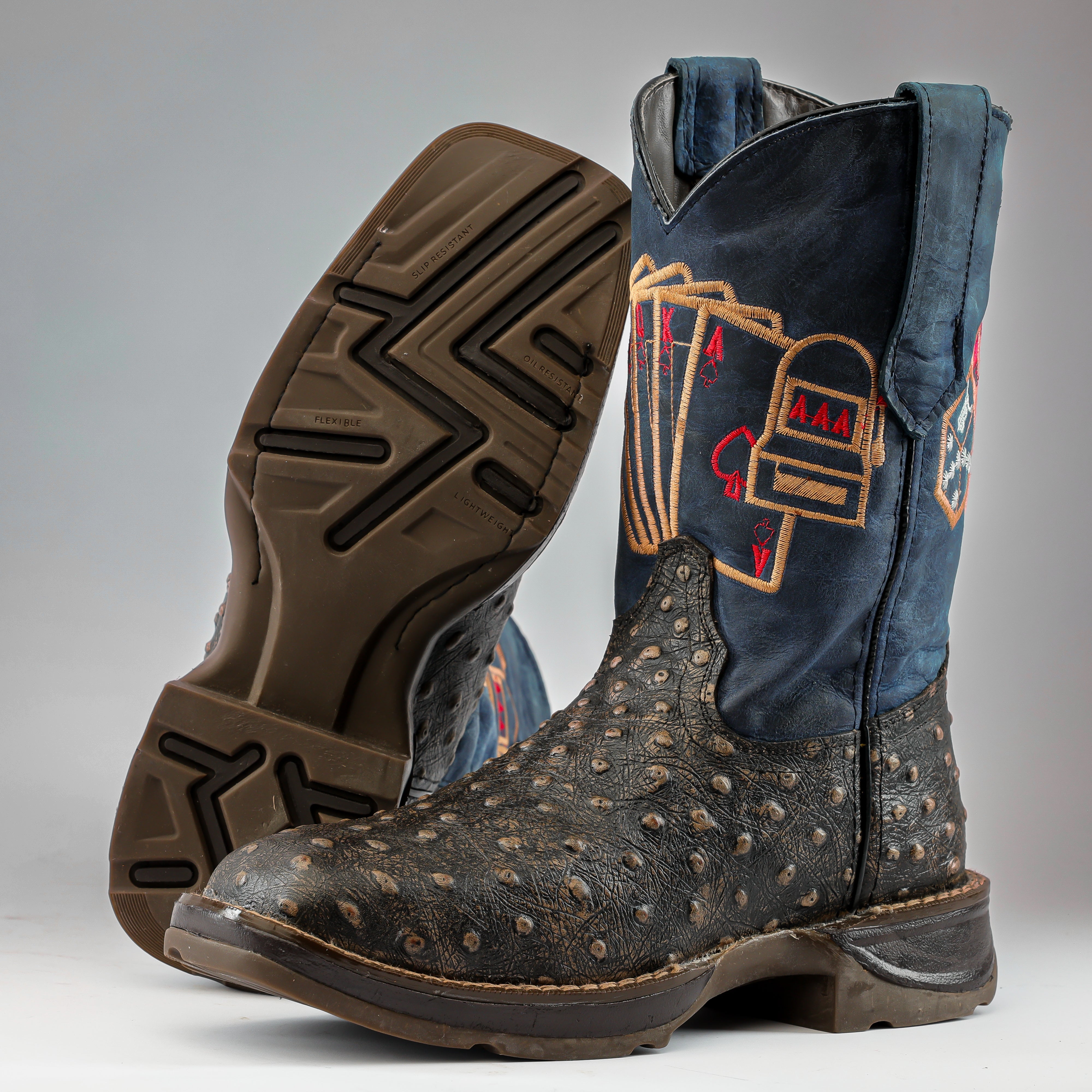Rustic Brown Ostrich Leather Boots With 3D Lightweight Sole