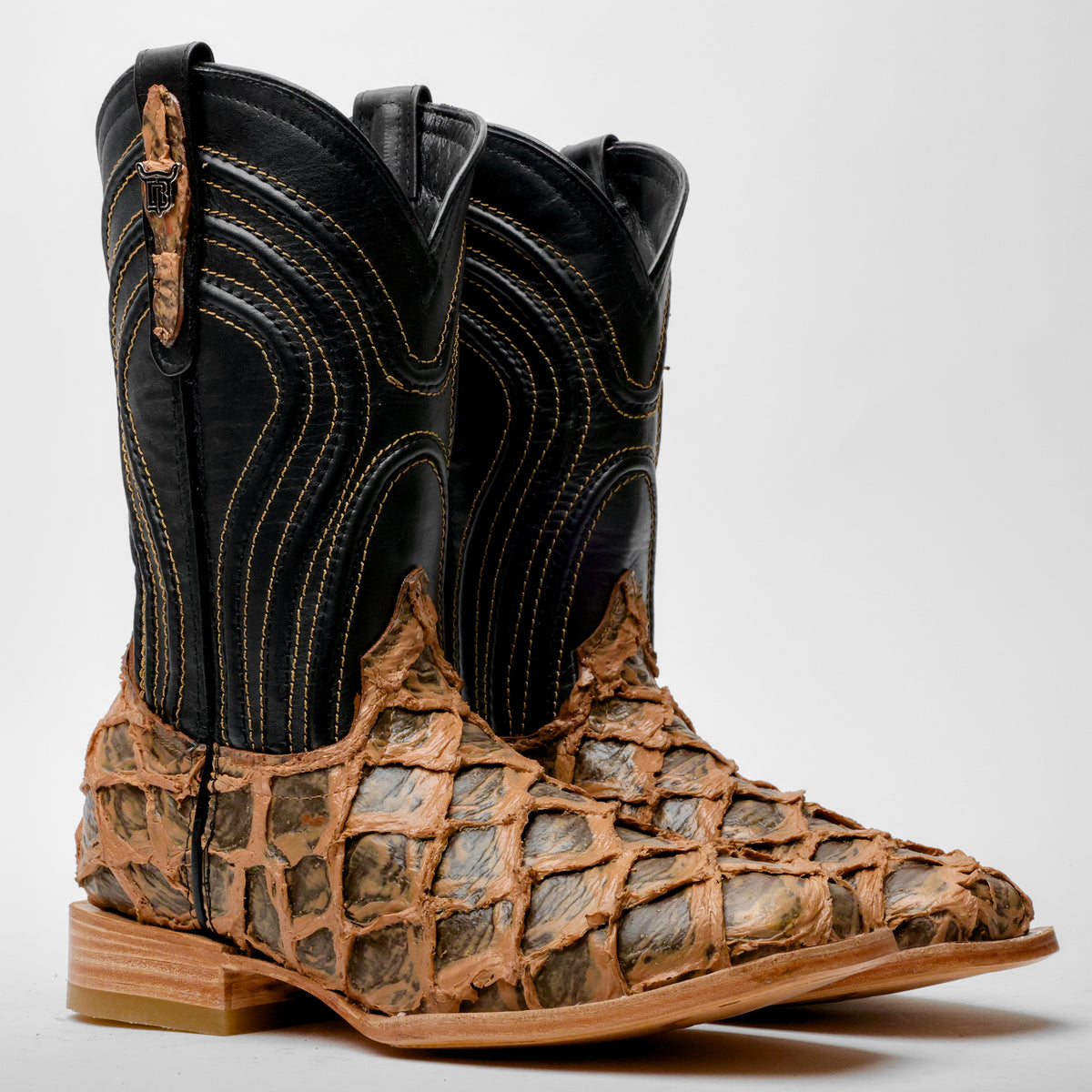 Light Brown Rustic Jumbo Pirarucu Leather Boots - Square Toe – Texas ...