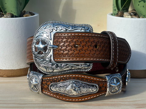 Men’s Honey Leather Belt With Horse Concho