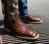 Men’s Brown Crocodile Leather Boots With Rooster/Dark Brown Shaft
