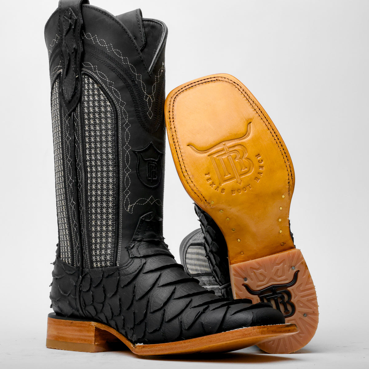 Matte Black Jumbo Python Leather Boots - Square Toe – Texas Boot Ranch