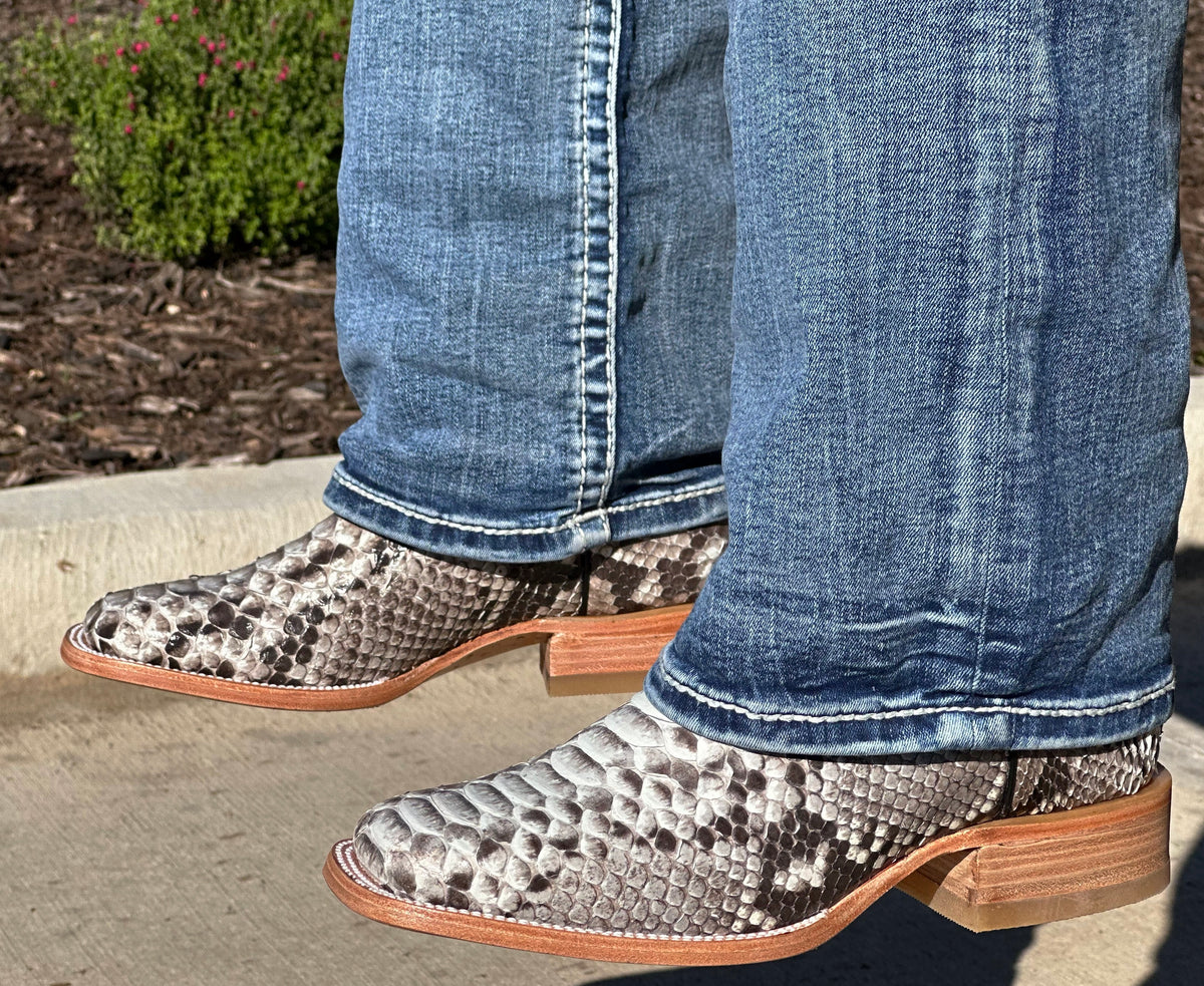 Men’s Natural Python Exotic Boots With Bule Shaft – Texas Boot Ranch