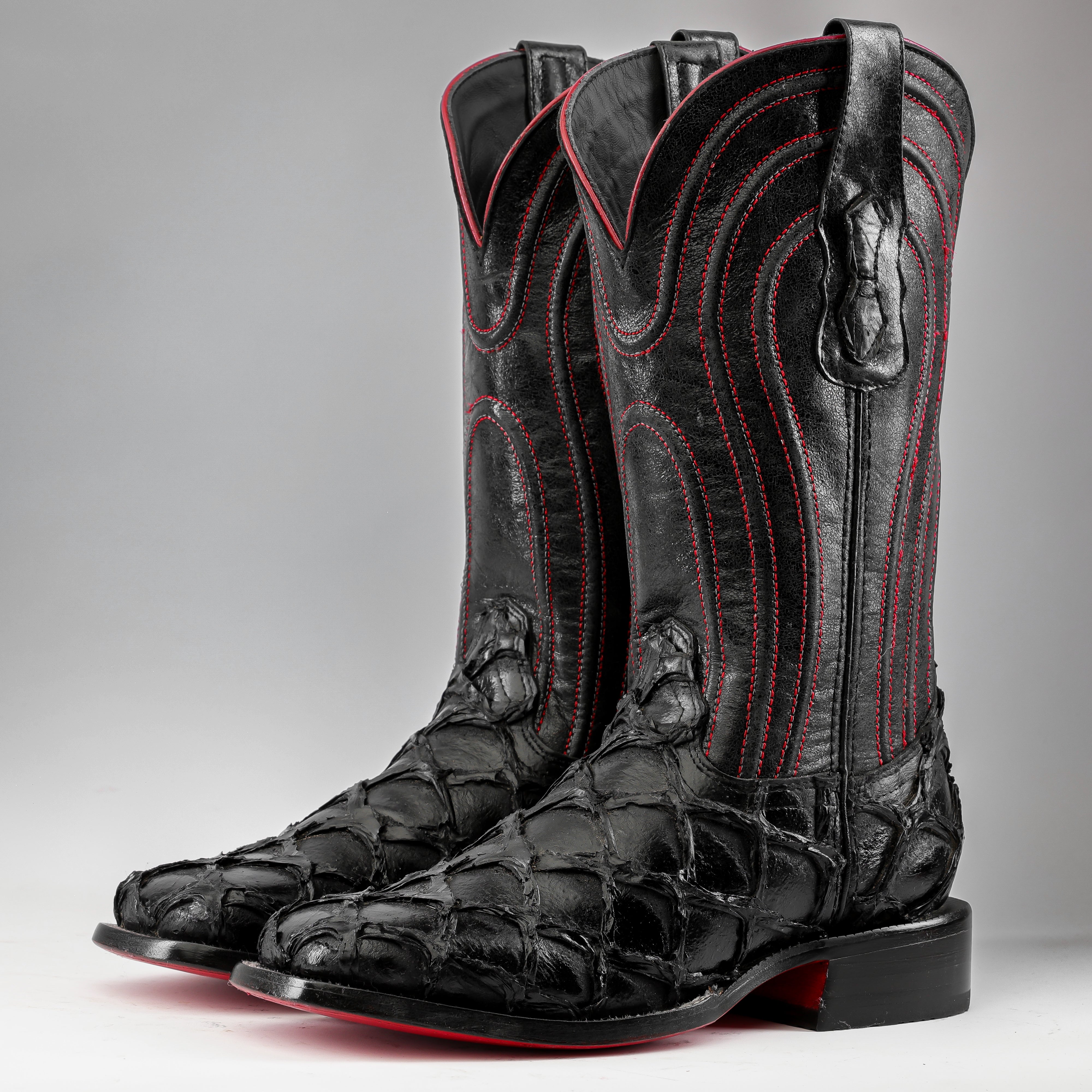 Black Jumbo Pirarucu Leather Boots - Square Toe – Texas Boot Ranch