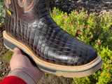 Men’s Dark Brown American Alligator Leather Work Boots. No Steel Toe
