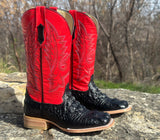 Men’s Black Crocodile Leather Boots With Red Shaft