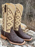 Men’s Brown Hand-Tooled Leather Boots With Cream Shaft