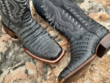 Men’s Black Ombré Caiman Belly Leather Boots With Black Shaft